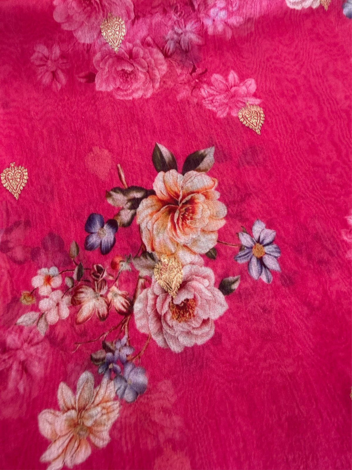 GULAB RANG - Pink digital print with gold zari work comes with blouse piece