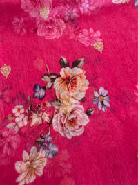 GULAB RANG - Pink digital print with gold zari work comes with blouse piece