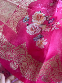 GULAB RANG - Pink digital print with gold zari work comes with blouse piece