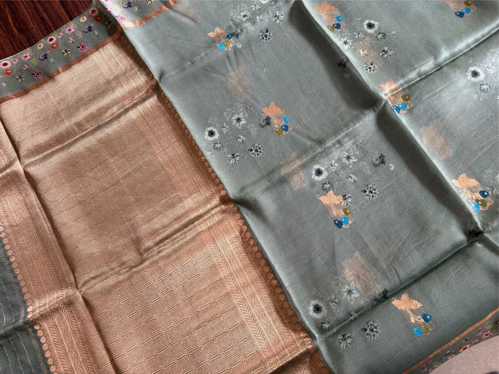 BOTANICAL SAGE - Sea green with gold zari work comes with blouse piece