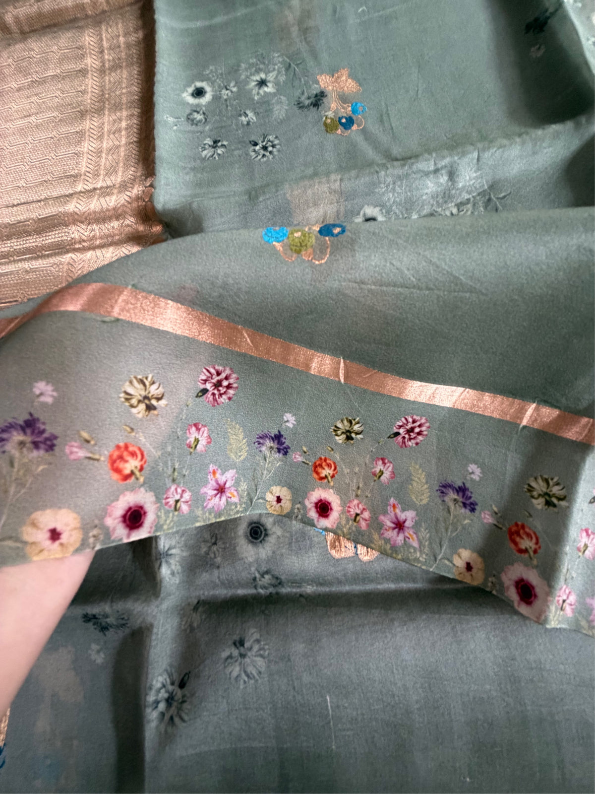 BOTANICAL SAGE - Sea green with gold zari work comes with blouse piece