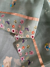 BOTANICAL SAGE - Sea green with gold zari work comes with blouse piece