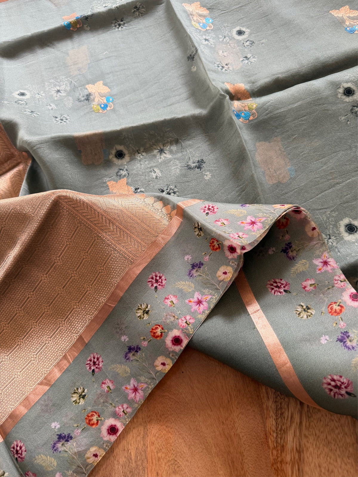 BOTANICAL SAGE - Sea green with gold zari work comes with blouse piece