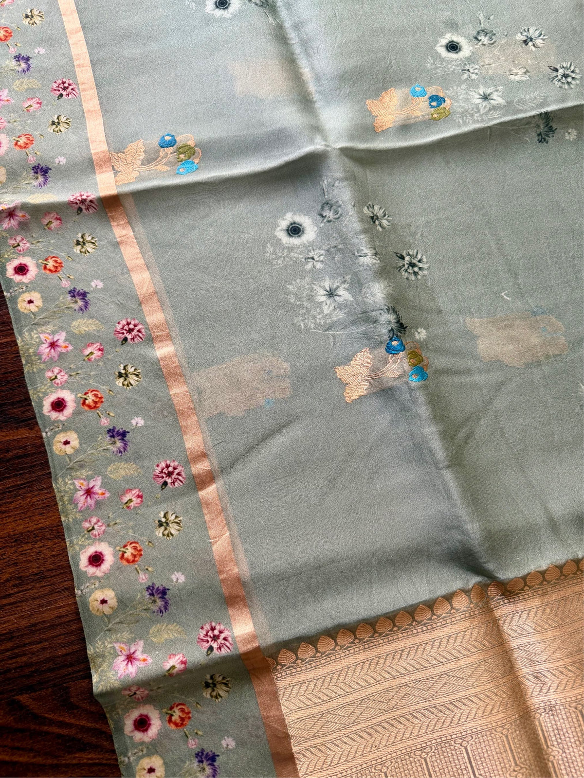 BOTANICAL SAGE - Sea green with gold zari work comes with blouse piece