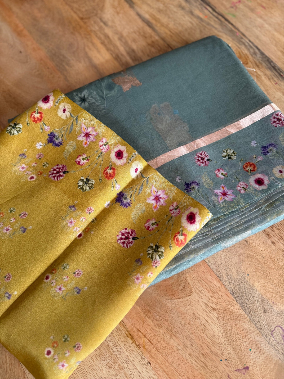 BOTANICAL SAGE - Sea green with gold zari work comes with blouse piece