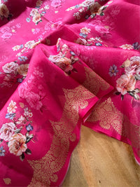 GULAB RANG - Pink digital print with gold zari work comes with blouse piece