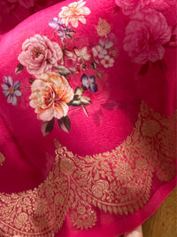GULAB RANG - Pink digital print with gold zari work comes with blouse piece