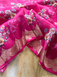 GULAB RANG - Pink digital print with gold zari work comes with blouse piece