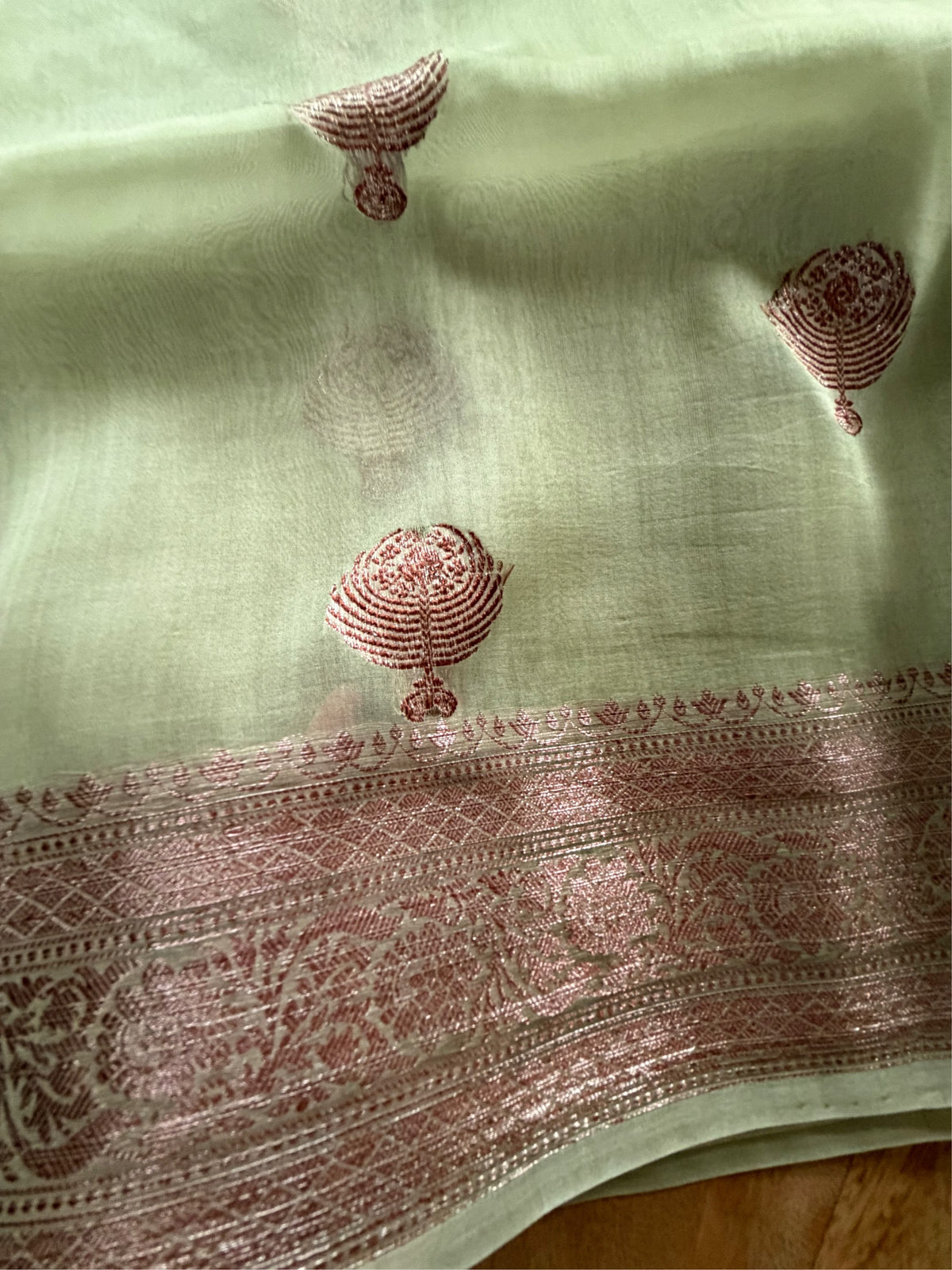 MINT HERITAGE - Pista green with antique gold zari work comes with blouse piece
