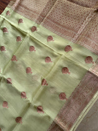 MINT HERITAGE - Pista green with antique gold zari work comes with blouse piece