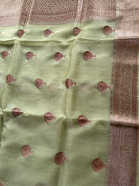 MINT HERITAGE - Pista green with antique gold zari work comes with blouse piece