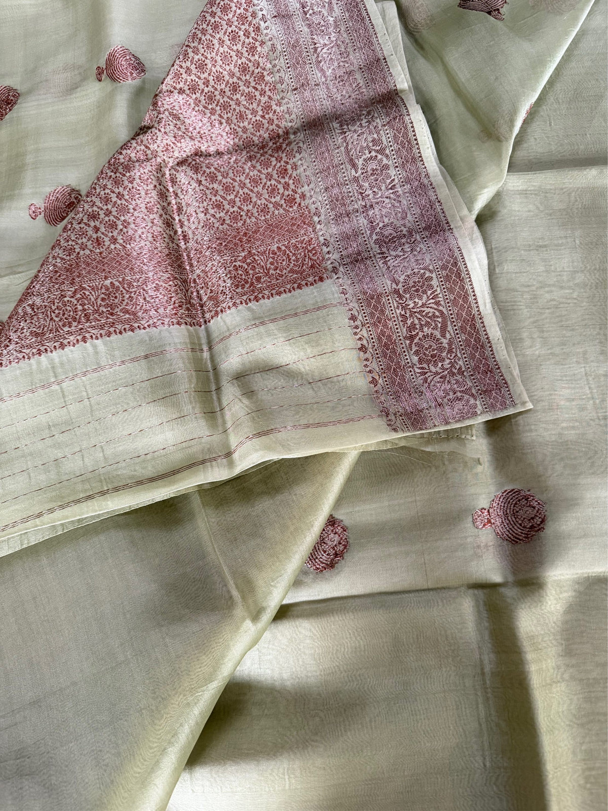 MINT HERITAGE - Pista green with antique gold zari work comes with blouse piece