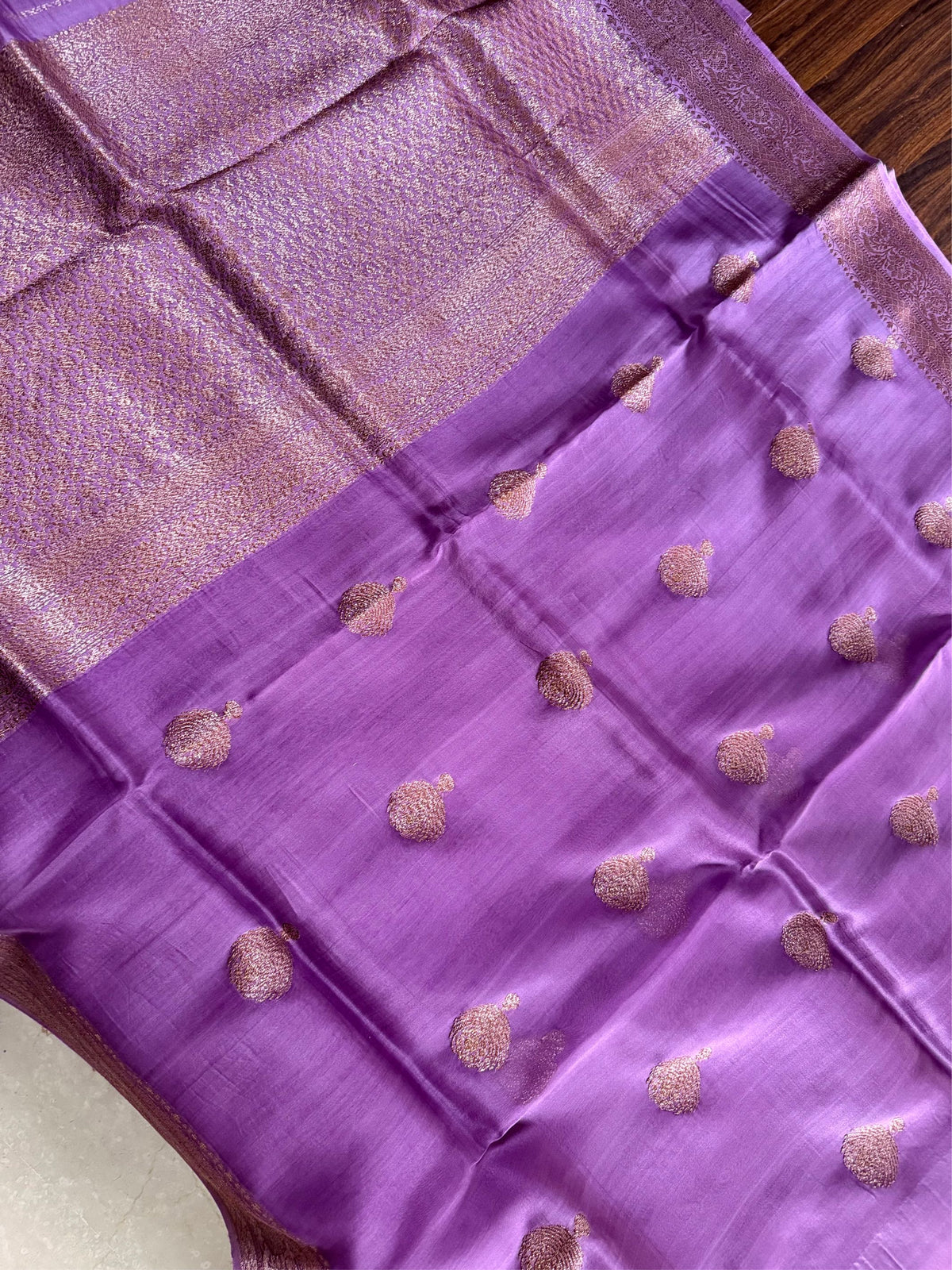 LILAC ZARI - Lavender with antique gold zari work comes with blouse piece