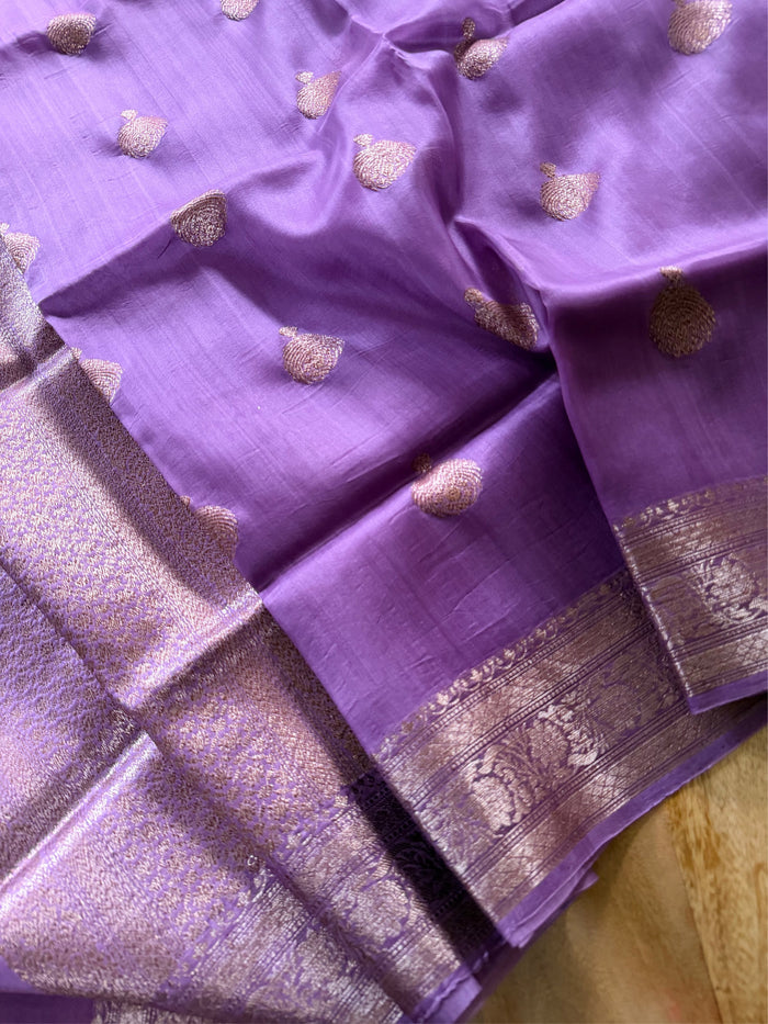 LILAC ZARI - Lavender with antique gold zari work comes with blouse piece