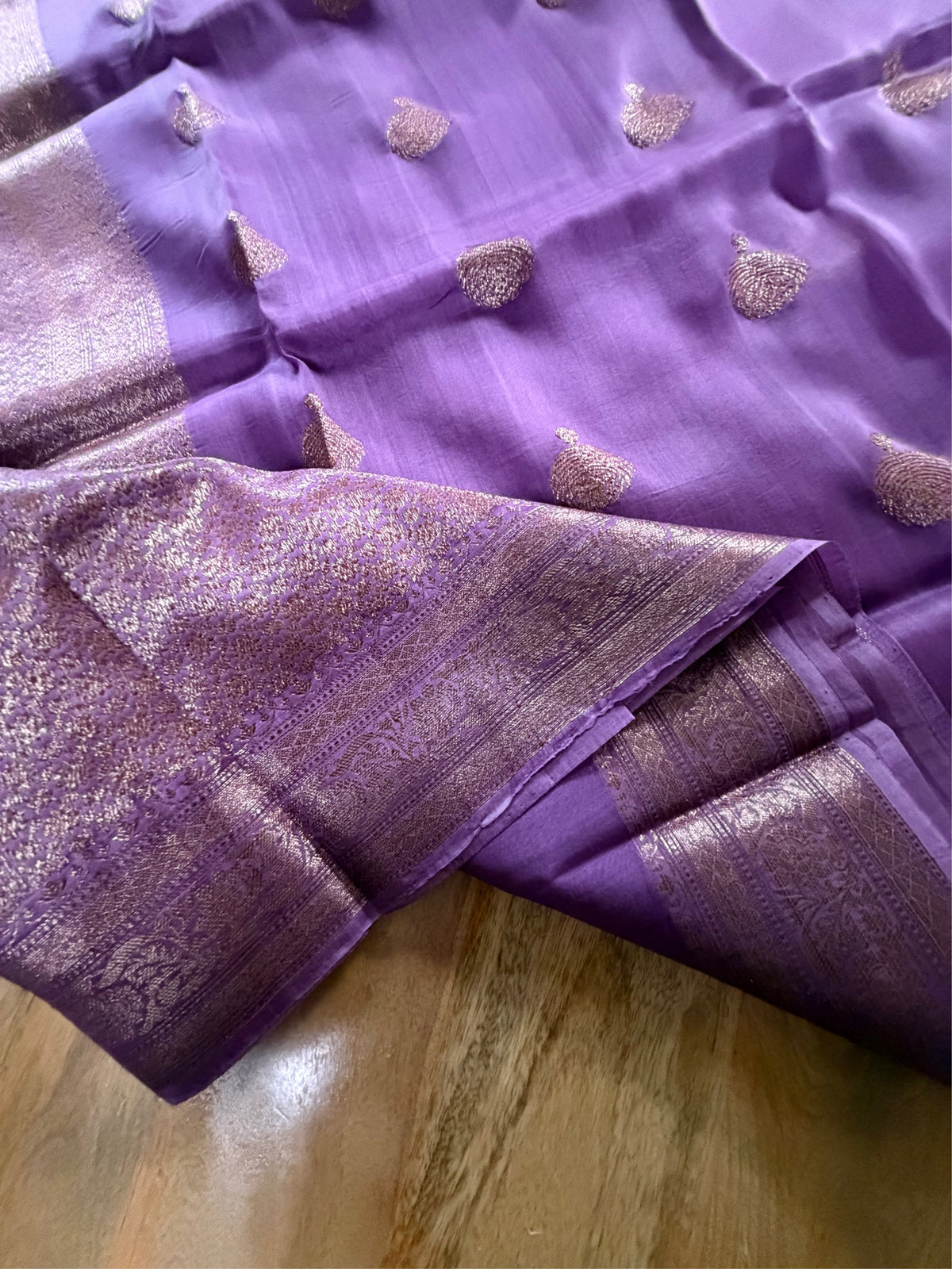 LILAC ZARI - Lavender with antique gold zari work comes with blouse piece