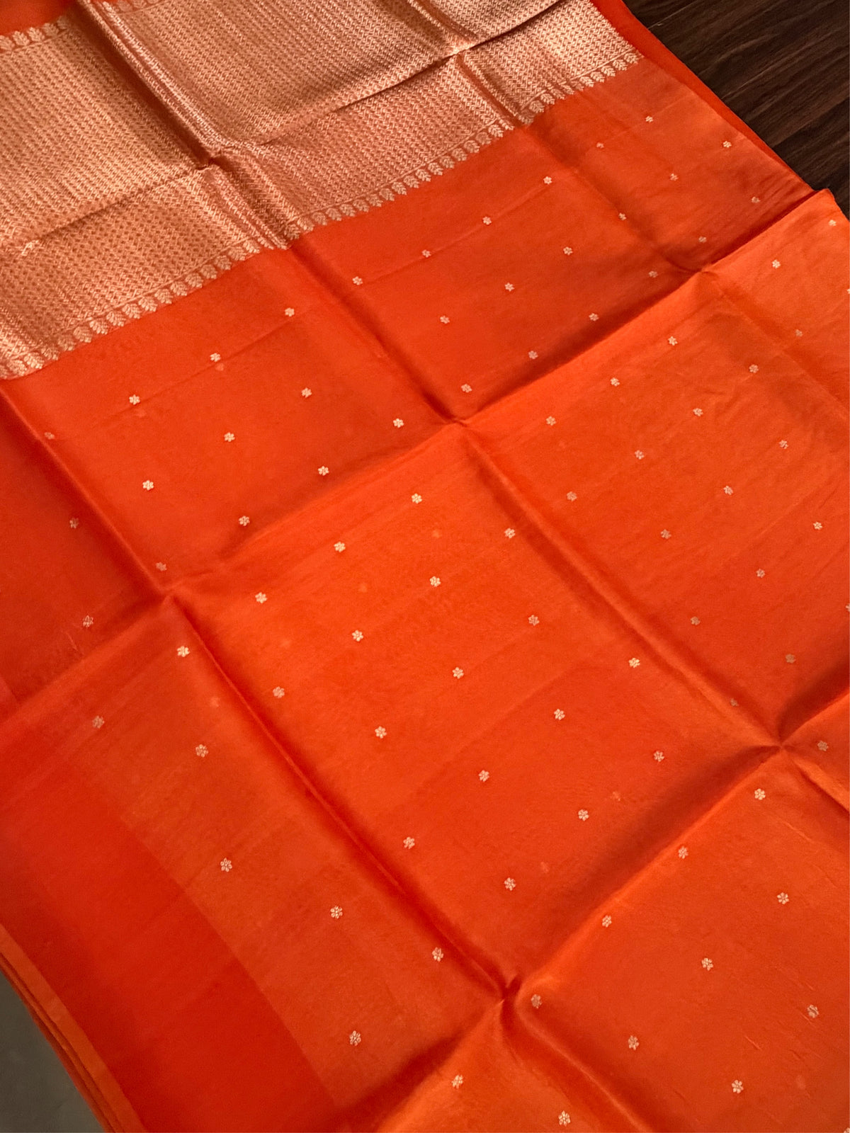 ORANGE ZARI - Orange gold zari work comes with blouse piece