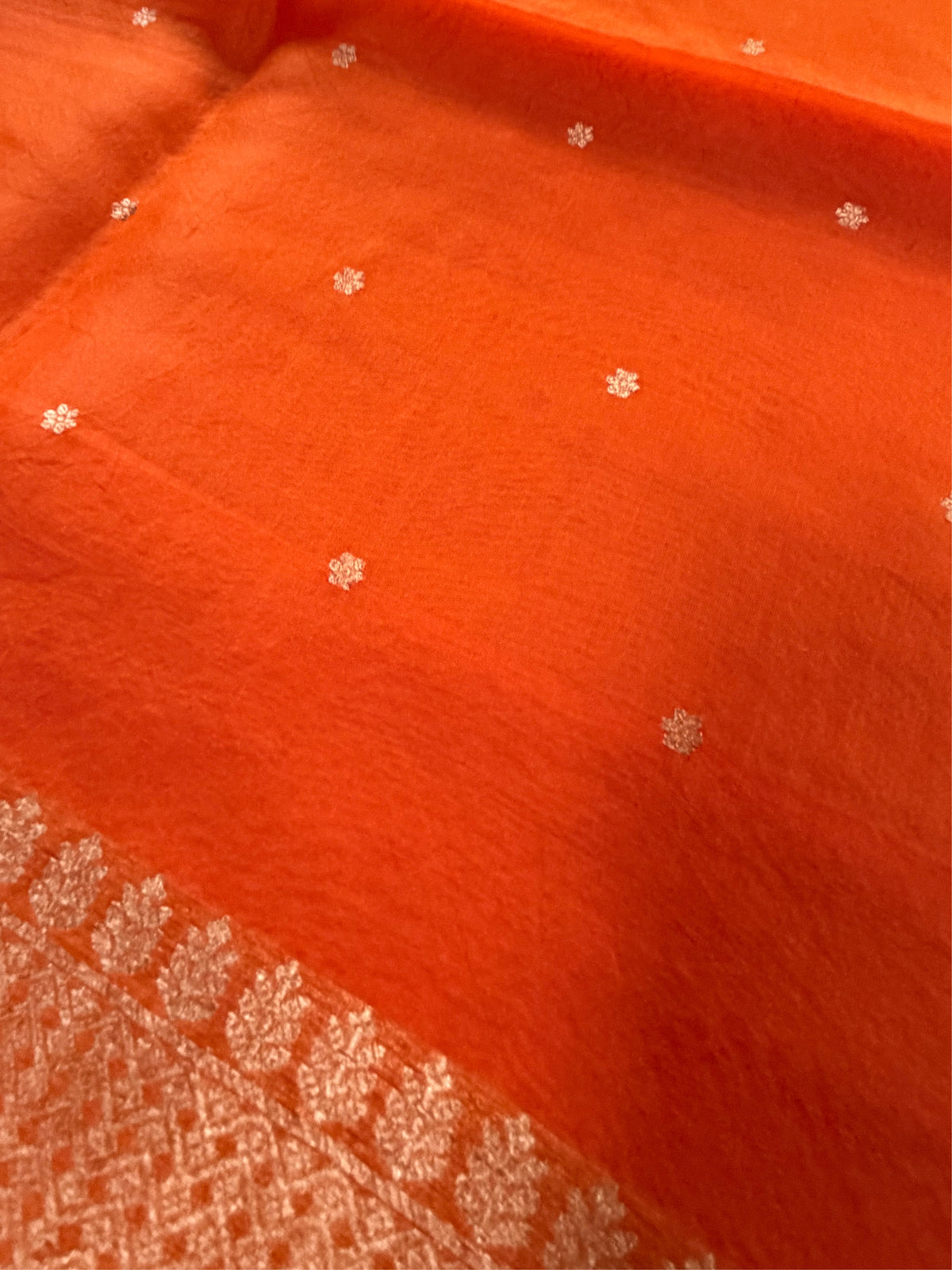 ORANGE ZARI - Orange gold zari work comes with blouse piece