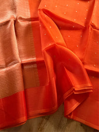 ORANGE ZARI - Orange gold zari work comes with blouse piece