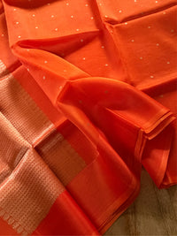 ORANGE ZARI - Orange gold zari work comes with blouse piece