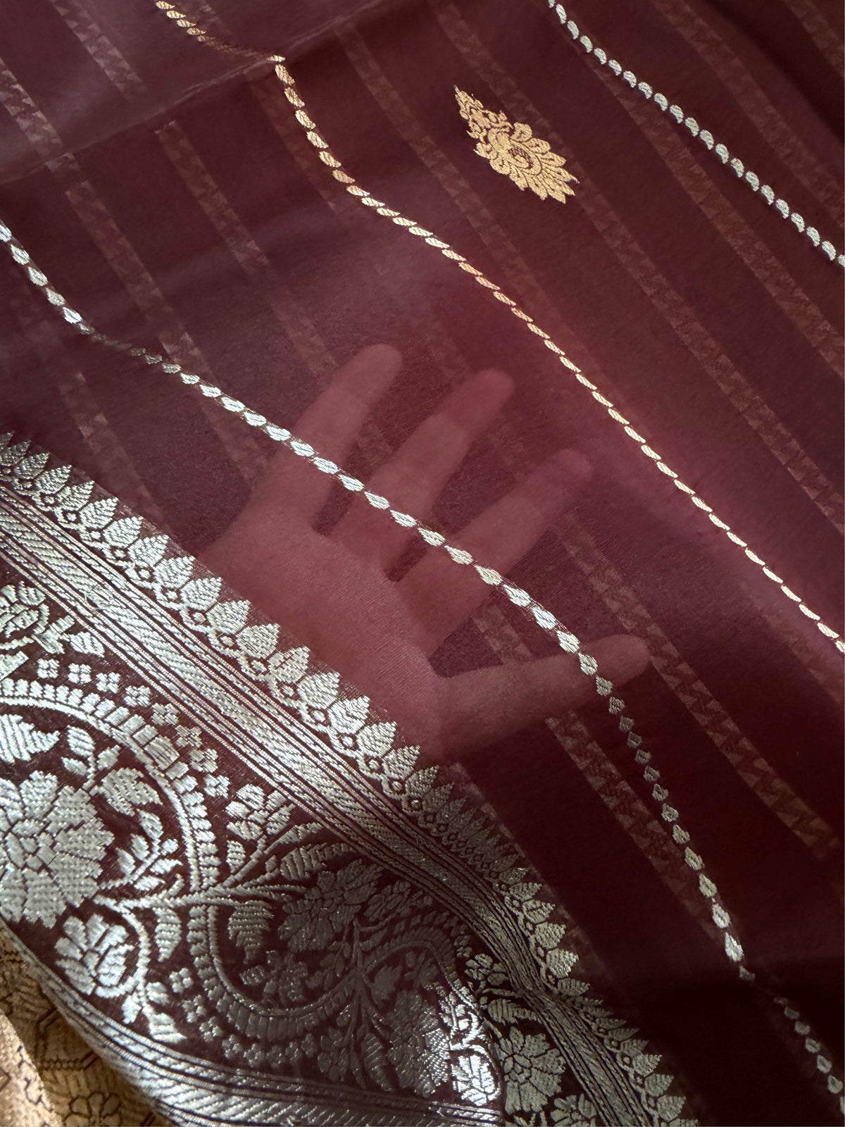 UMBER ZARI - Brown gold zari work comes with blouse piece