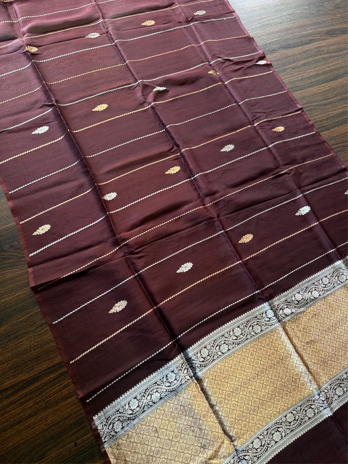 UMBER ZARI - Brown gold zari work comes with blouse piece