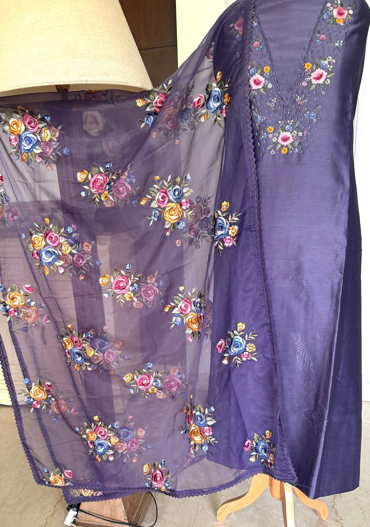 Mauve Petal Mul Chanderi-3 Piece Suit Set