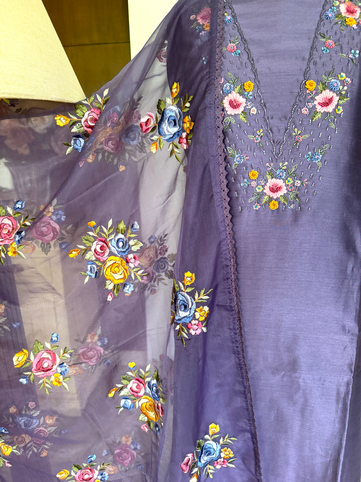 Mauve Petal Mul Chanderi-3 Piece Suit Set
