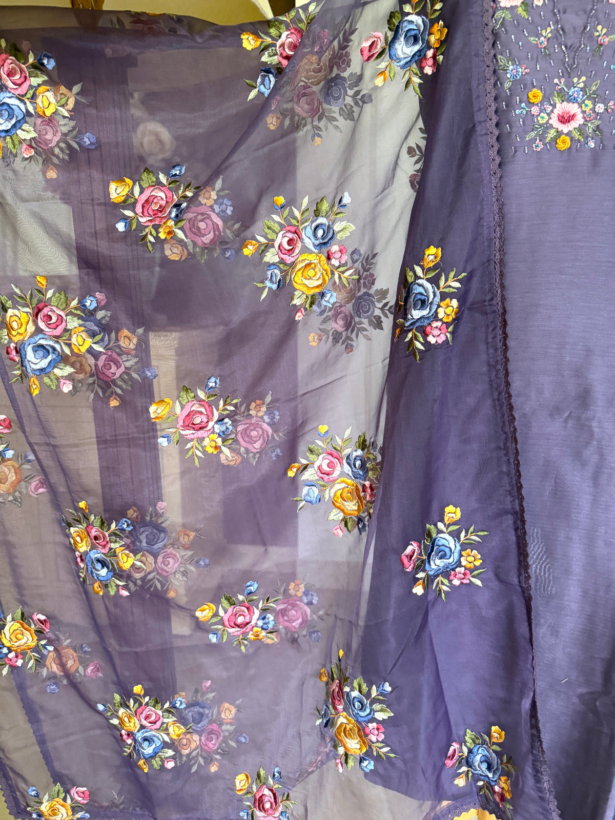 Mauve Petal Mul Chanderi-3 Piece Suit Set