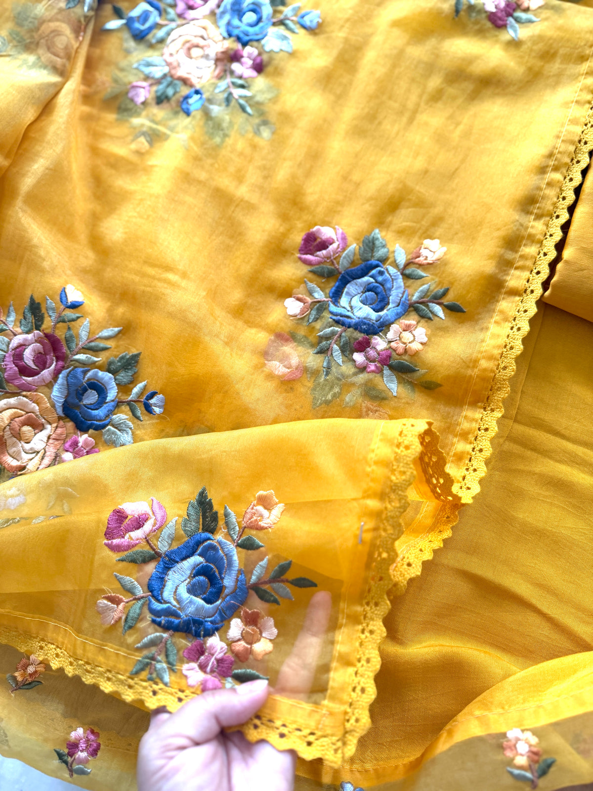 Sunlit Yellow Mul Chanderi-3 Piece Suit Set