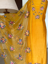 Sunlit Yellow Mul Chanderi-3 Piece Suit Set