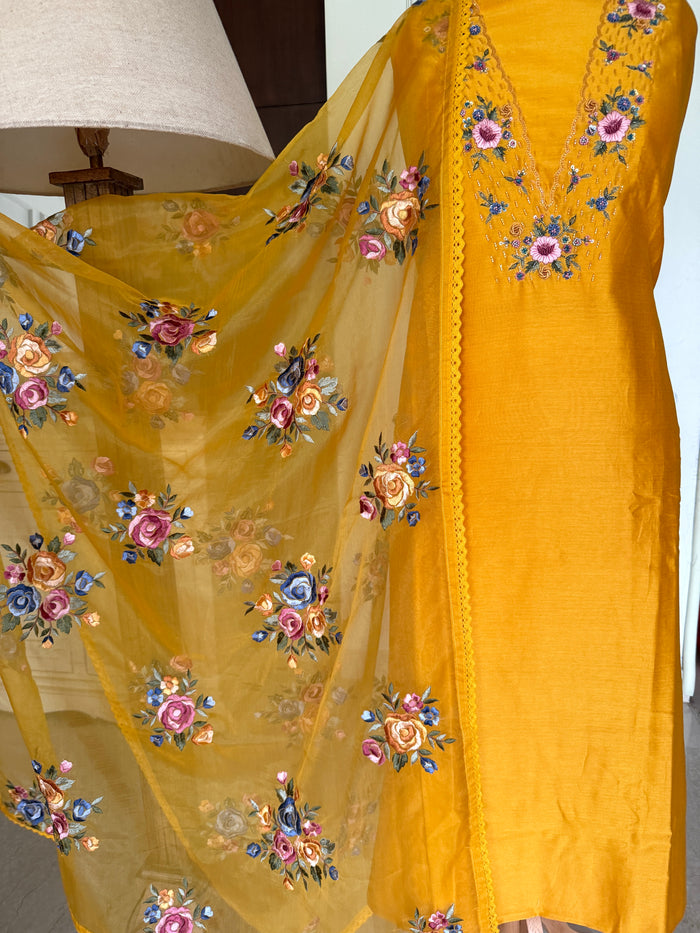 Sunlit Yellow Mul Chanderi-3 Piece Suit Set