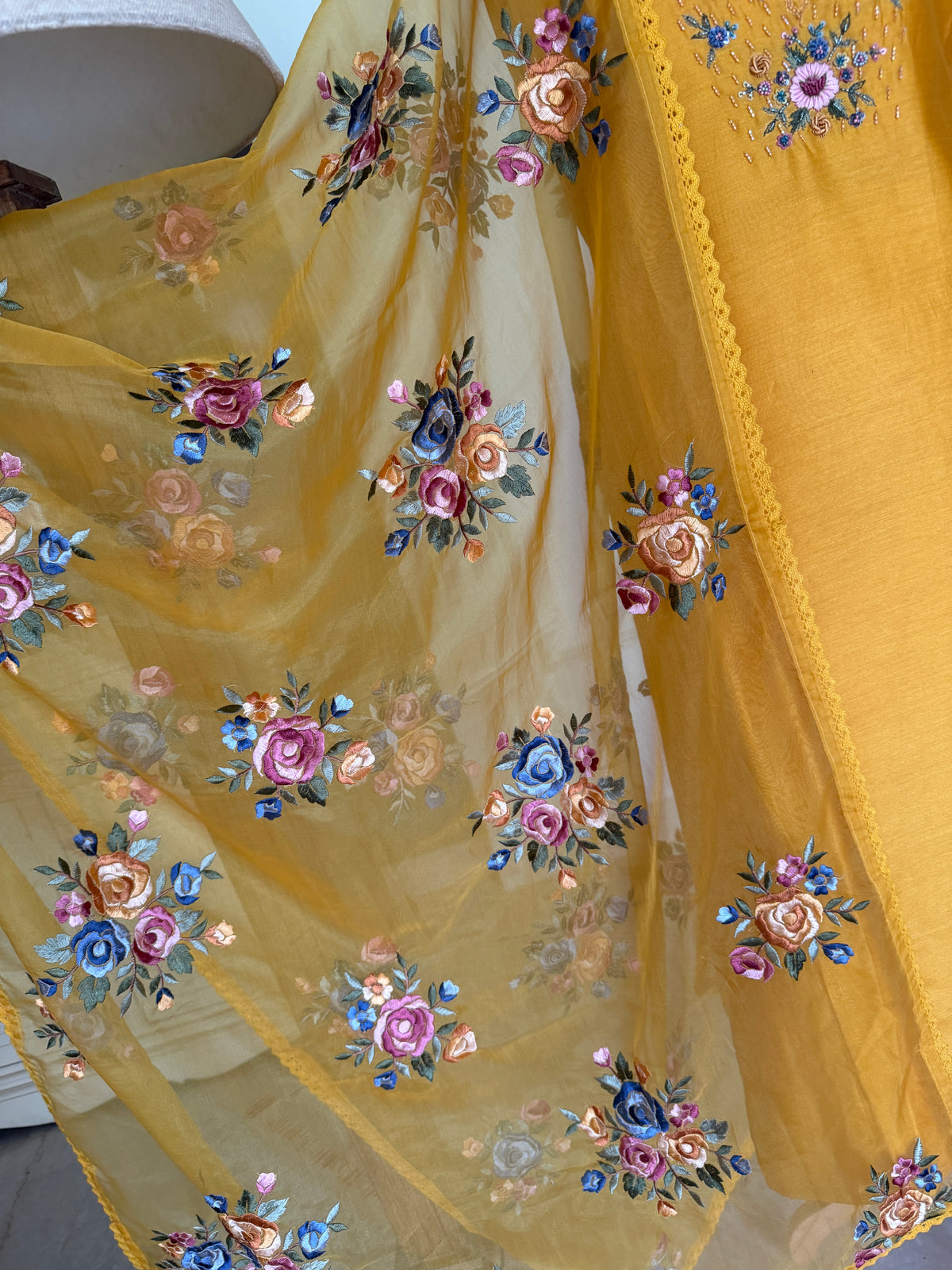 Sunlit Yellow Mul Chanderi-3 Piece Suit Set
