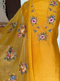 Sunlit Yellow Mul Chanderi-3 Piece Suit Set