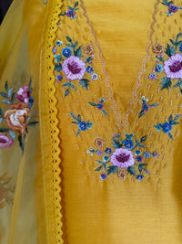 Sunlit Yellow Mul Chanderi-3 Piece Suit Set