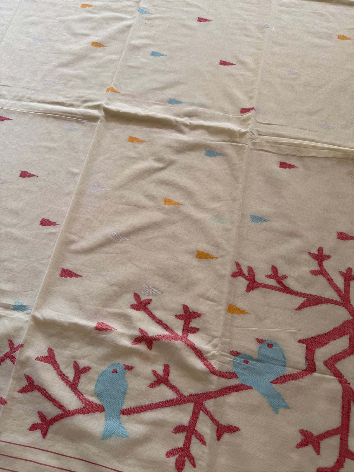 WHITE RED SOFT COTTON- Comes with blouse piece
