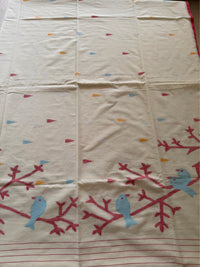 WHITE RED SOFT COTTON- Comes with blouse piece