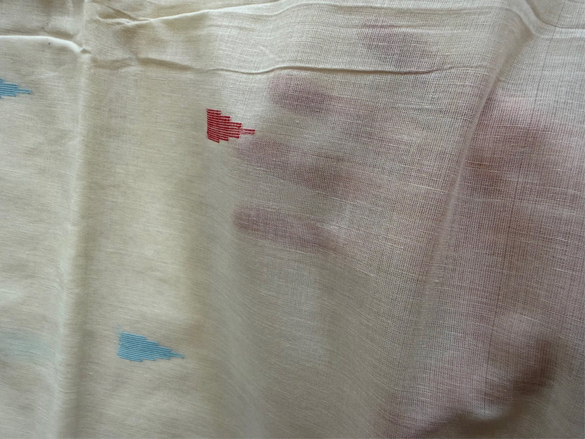 WHITE RED SOFT COTTON- Comes with blouse piece