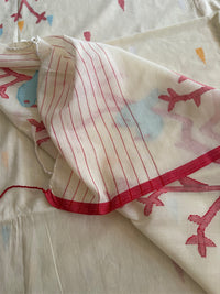WHITE RED SOFT COTTON- Comes with blouse piece