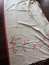 WHITE RED SOFT COTTON- Comes with blouse piece