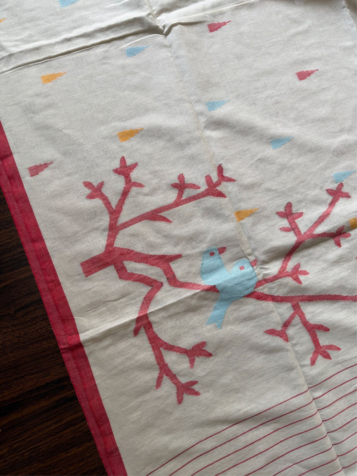 WHITE RED SOFT COTTON- Comes with blouse piece