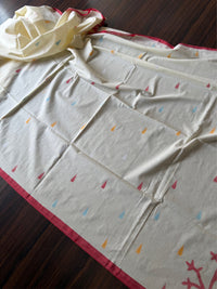 WHITE RED SOFT COTTON- Comes with blouse piece