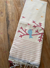 WHITE RED SOFT COTTON- Comes with blouse piece