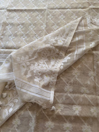 SHUVRO - Creamish white cotton jamdani saree comes with blouse piece