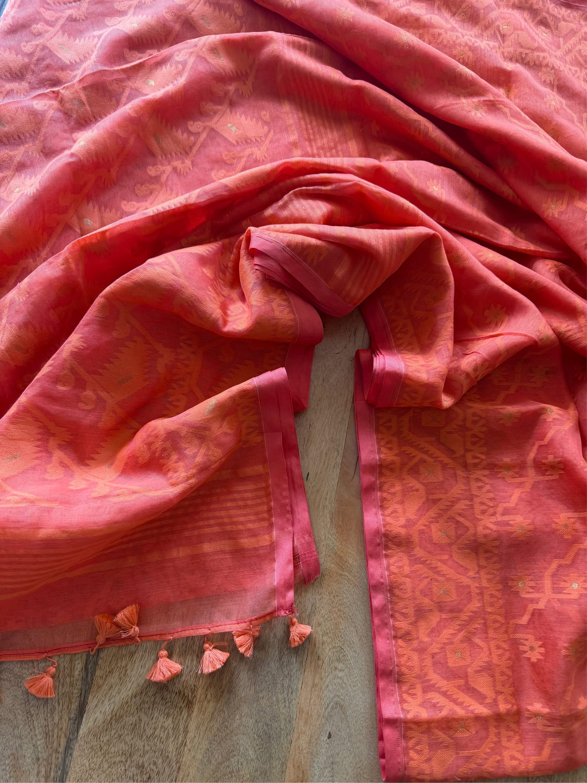 JOBA - Orange cotton jamdani saree comes with blouse piece