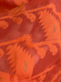 JOBA - Orange cotton jamdani saree comes with blouse piece