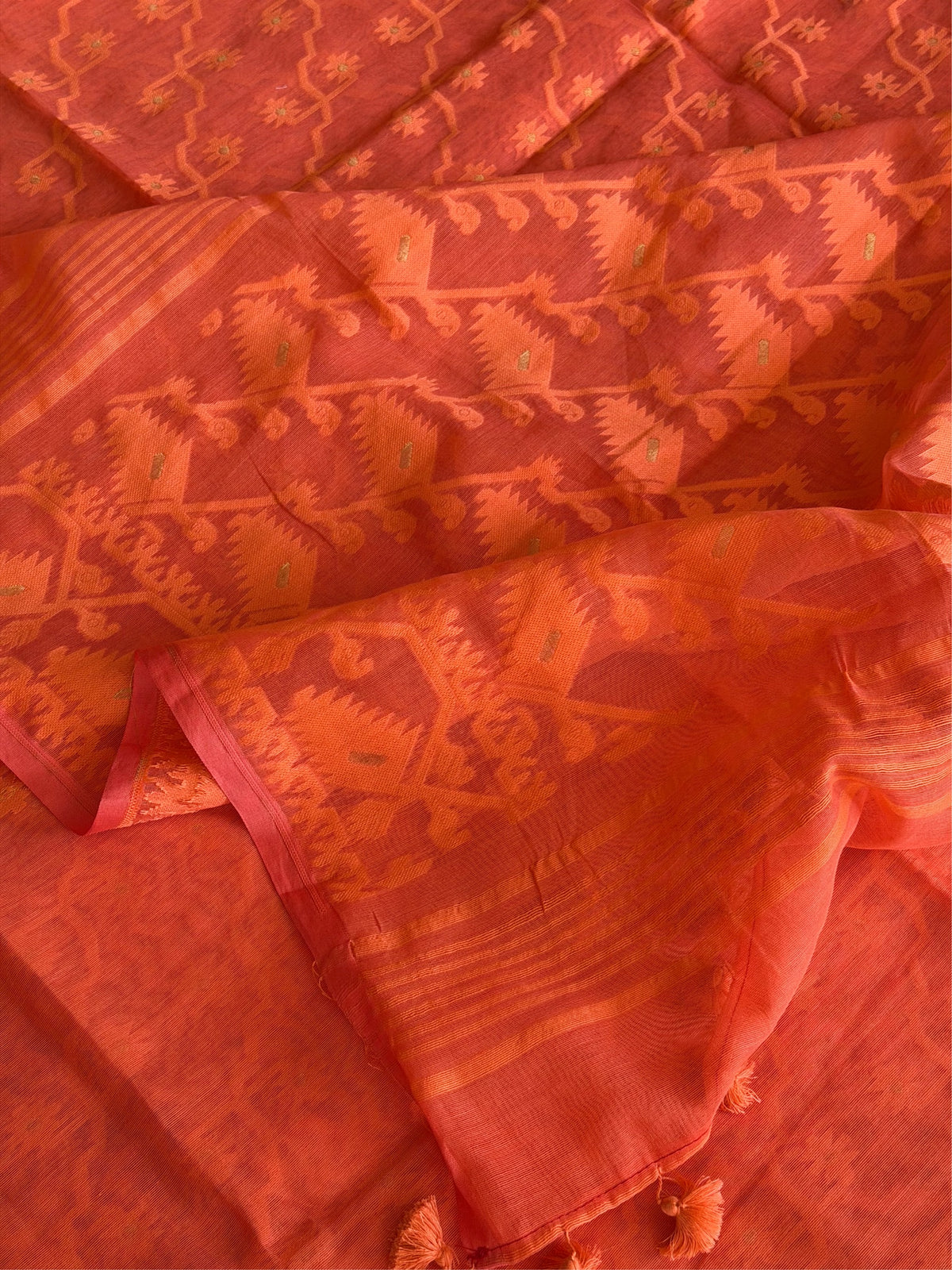 JOBA - Orange cotton jamdani saree comes with blouse piece