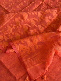 JOBA - Orange cotton jamdani saree comes with blouse piece