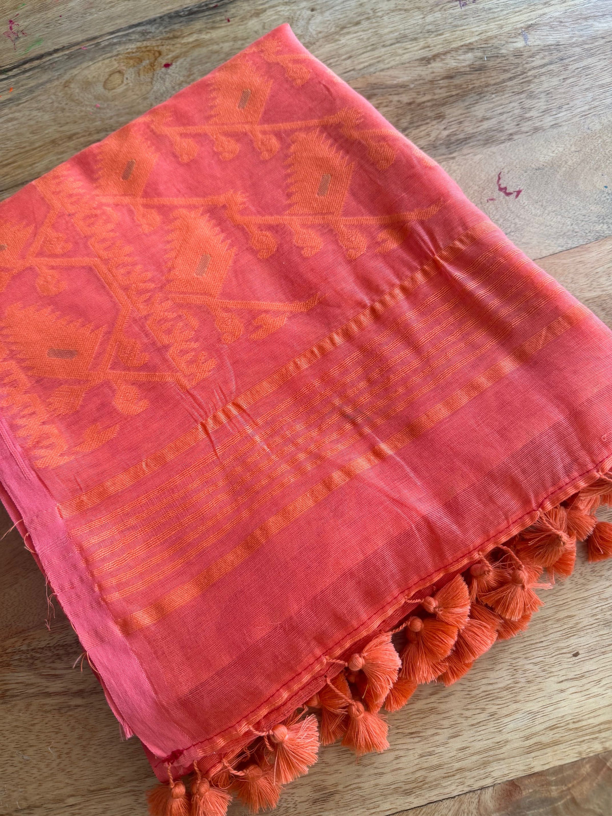 JOBA - Orange cotton jamdani saree comes with blouse piece