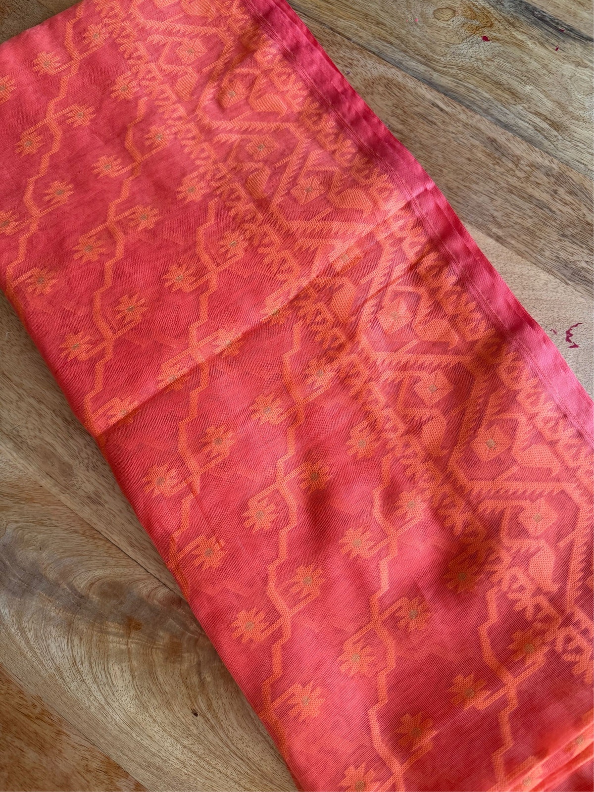 JOBA - Orange cotton jamdani saree comes with blouse piece