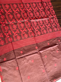 SINDOOR SHEEN - Brown Red tussar saree comes with blouse piece